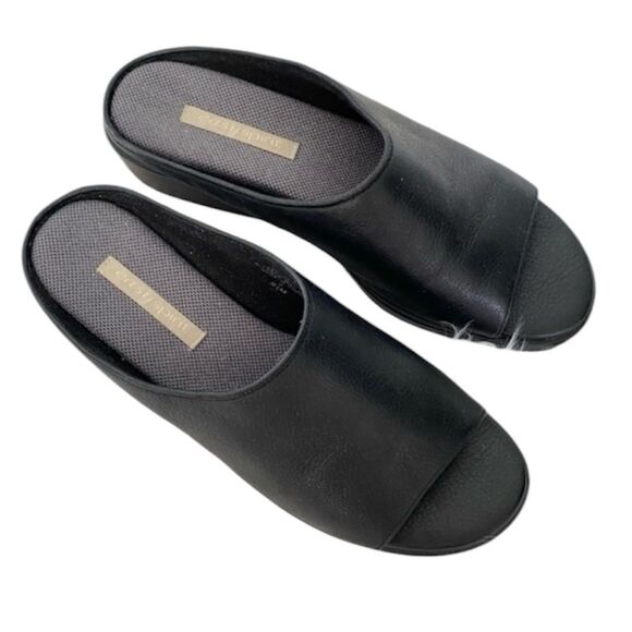 Easy Spirit Black Leather Heaven Open Toe Wedge Slide Platform Sandals Size 8.5 - Picture 1 of 8